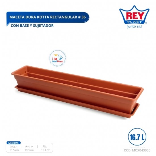 MACETA DURA KOTTA RECTANGULAR # 36 C/ BASE Y SUJETADOR