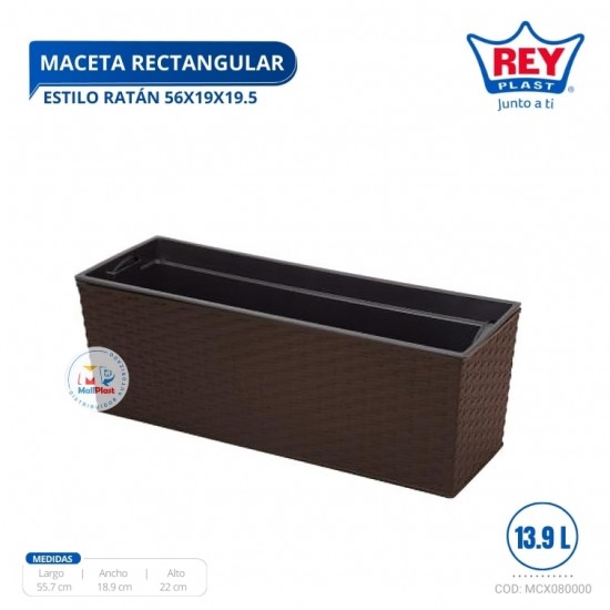 MACETA RECTANGULAR ESTILO RATAN 56X19X19.5 CM