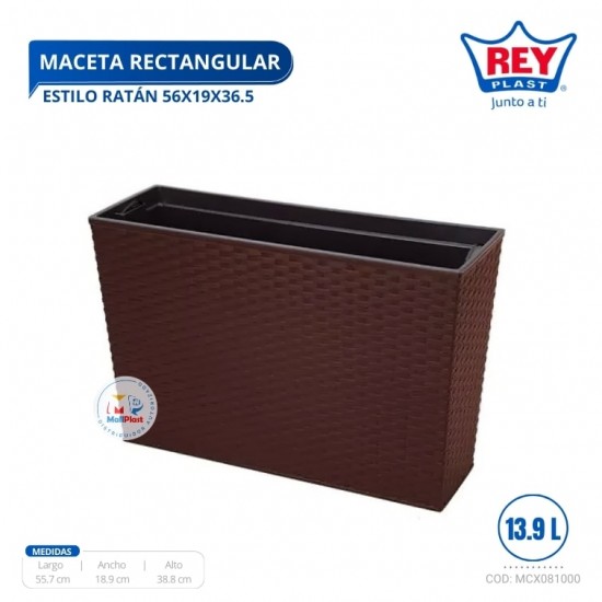 MACETA RECTANGULAR ESTILO RATAN 56X19X36.5 CM