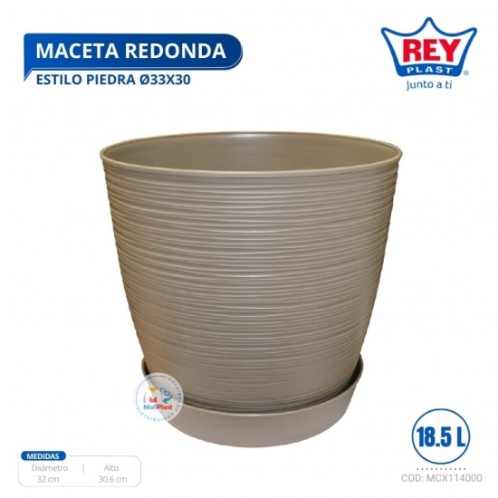 MACETA REDONDA ESTILO PIEDRA Ø33X30 CM