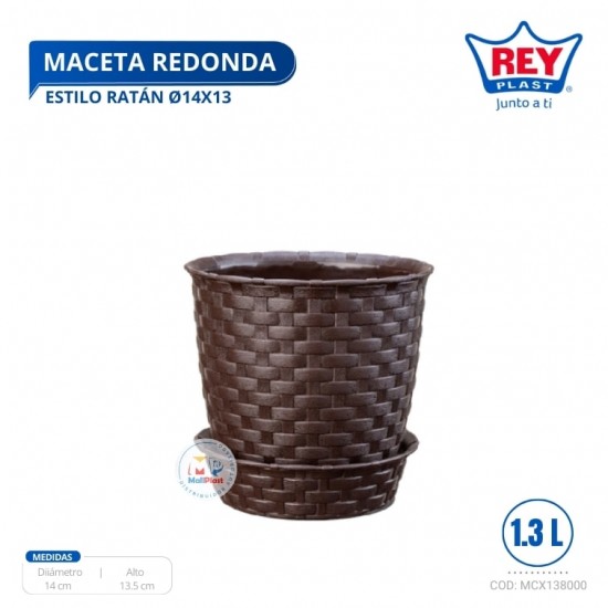 MACETA REDONDA ESTILO RATAN Ø14X13 CM