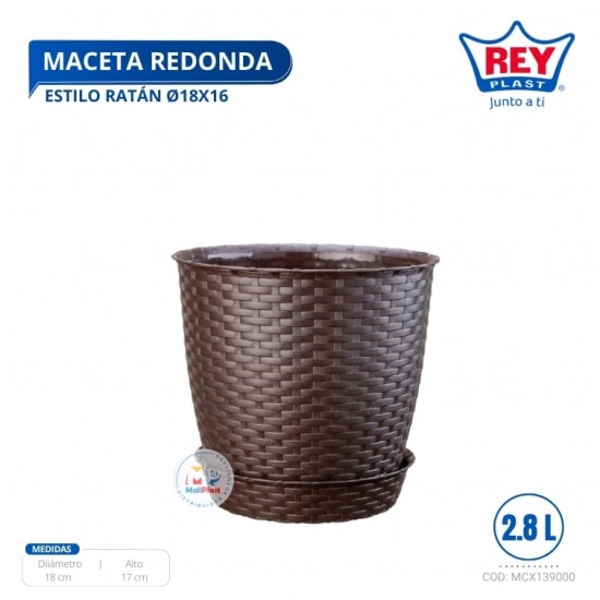 MACETA REDONDA ESTILO RATAN Ø18X16 CM