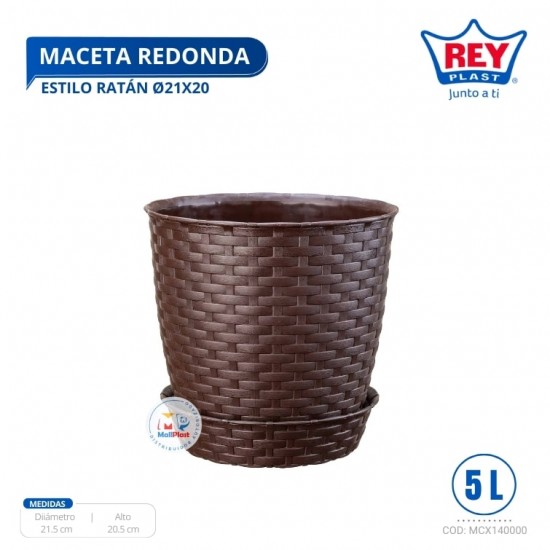 MACETA REDONDA ESTILO RATAN Ø21X20 CM