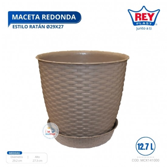 MACETA REDONDA ESTILO RATAN Ø29X27 CM