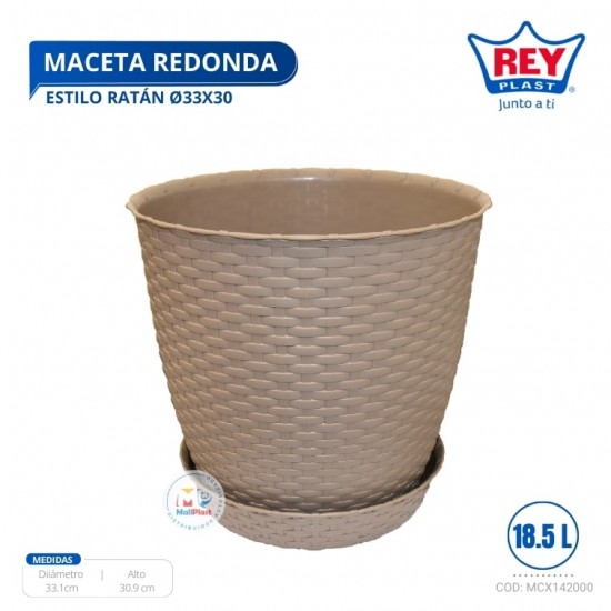 MACETA REDONDA ESTILO RATAN Ø33X30 CM