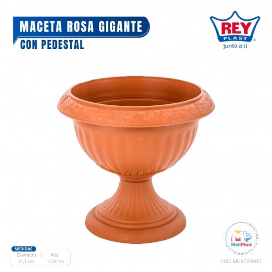 MACETA ROSA GIGANTE CON PEDESTAL