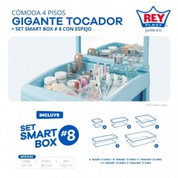 COMODA GIGANTE 4 PISOS TOCADOR C/ ESPEJO + SET SMART BOX #8