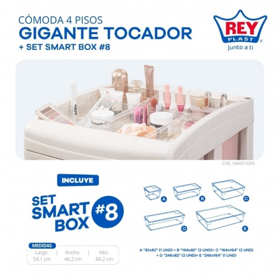 COMODA GIGANTE 4 PISOS TOCADOR + SET SMART BOX #8