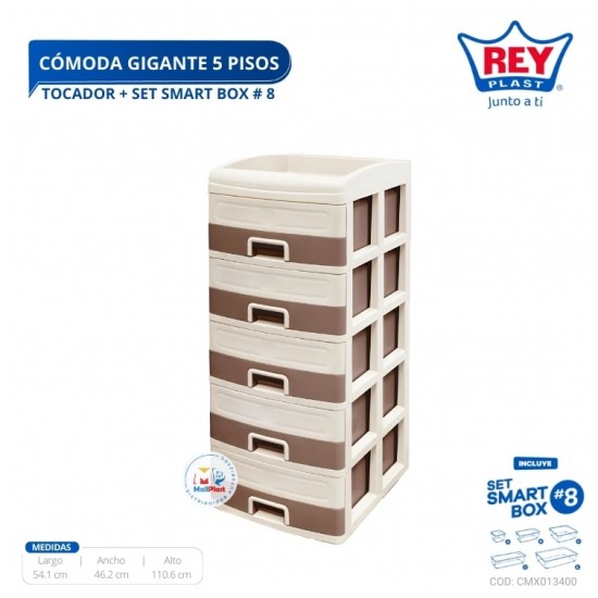 COMODA GIGANTE 5 PISOS TOCADOR + SET SMART BOX #8