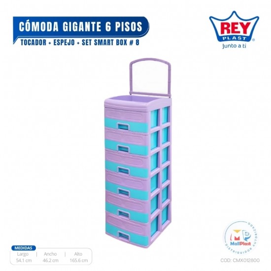 COMODA GIGANTE 6 PISOS TOCADOR C/ ESPEJO + SET SMART BOX #8