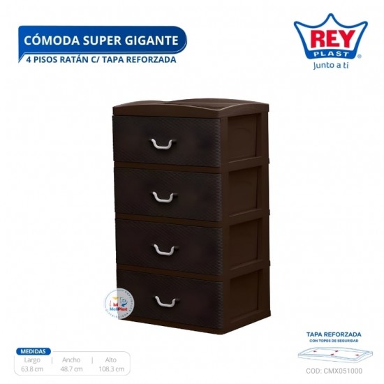 COMODA SUPER GIGANTE 4 PISOS RATAN C/ TAPA REFORZADA