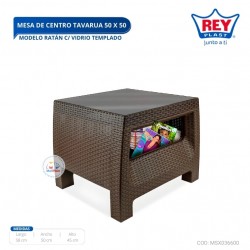 MESA DE CENTRO TAVARUA 50 X 50 MODELO RATAN C/ VIDRIO TEMPLADO