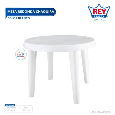 MESA REDONDA CHAQUIRA COLOR BLANCO - PQT X 4 UND - Plasticos Rey