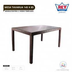 MESA TAVARUA 145 X 85 MODELO RATAN C/ VIDRIO TEMPLADO