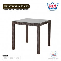 MESA TAVARUA 95 X 95 MODELO RATAN C/ VIDRIO TEMPLADO