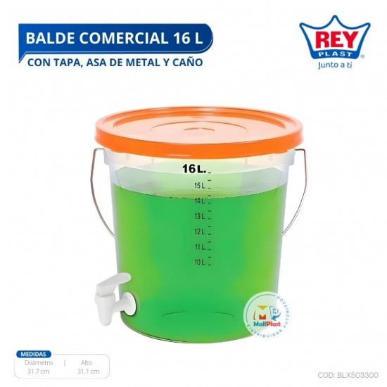 BALDE COMERCIAL 16 L C/ TAPA, ASA DE METAL Y CAÑO