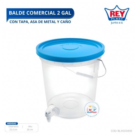 BALDE COMERCIAL 2 GAL C/ TAPA, ASA DE METAL Y CAÑO