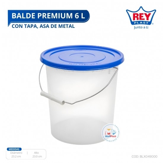 BALDE PREMIUM 6 L C/TAPA Y ASA DE METAL