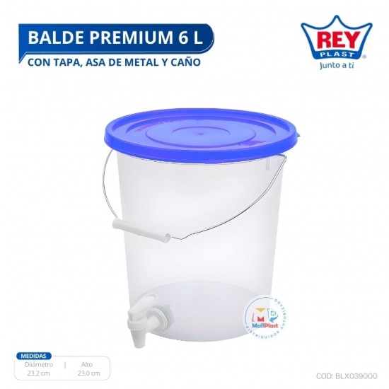 BALDE PREMIUM 6 L C/ TAPA, ASA DE METAL Y CAÑO