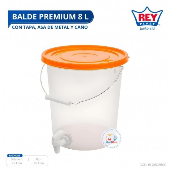 BALDE PREMIUM 8 L C/ TAPA, ASA DE METAL Y CAÑO