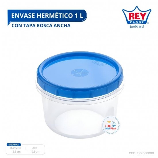 ENVASE HERMETICO 1 L C/ TAPA ROSCA ANCHA