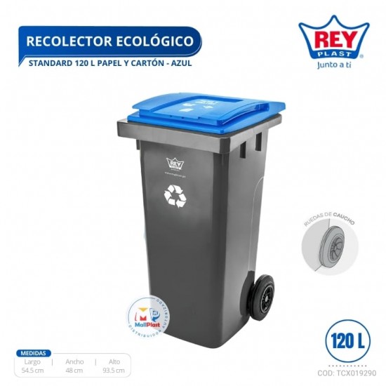 RECOLECTOR ECOLOGICO STANDARD 120 L PAPEL Y CARTON - AZUL