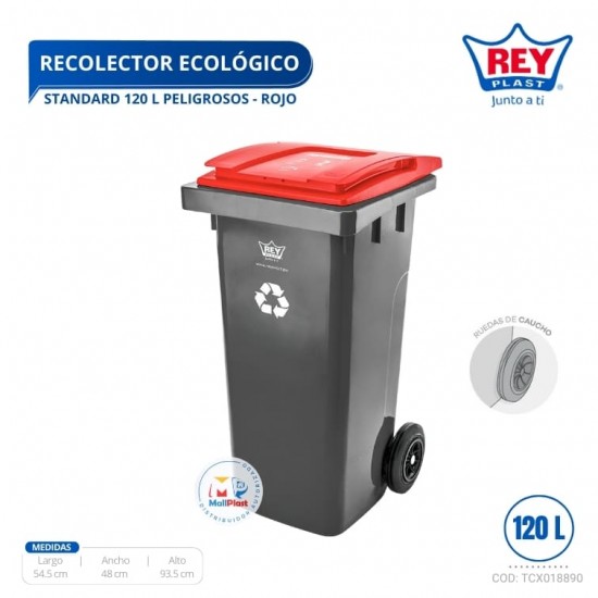 RECOLECTOR ECOLOGICO STANDARD 120 L PELIGROSOS - ROJO