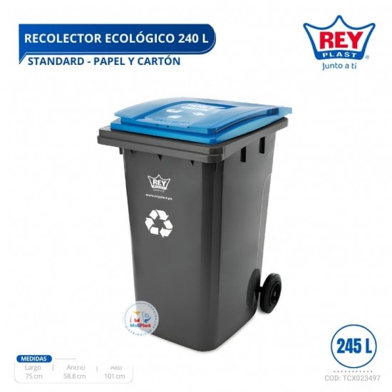 RECOLECTOR ECOLOGICO STANDARD 240 L PAPEL Y CARTON - AZUL