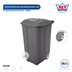 TACHO RECOLECTOR MEGAFORTE # 220 VIDRIO C/ RUEDAS CAUCHO